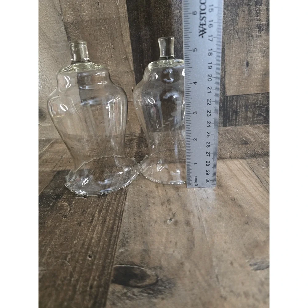 Vintage Set of 2 Etched Glass Hurricane Candle Shades Scalloped Leaf Vine 5.5